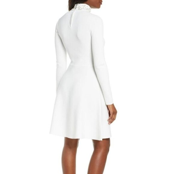 Eliza J Long Sleeve Pearl Fit & Flare Sweater Dress - Picture 2 of 8